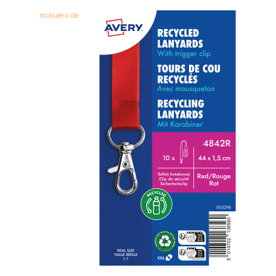 Avery Zweckform Lanyard 4842R 15x440mm rot 10 Stück Avery Zweckform Lanyard 4842R 15x440mm rot 10 Stück