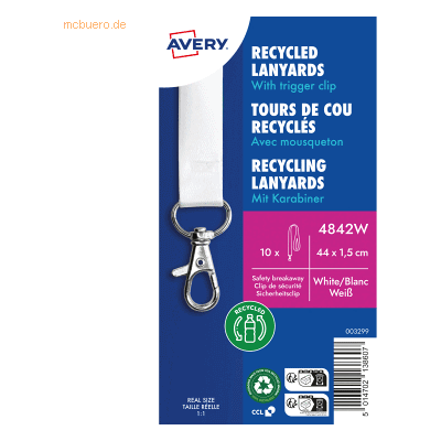 Avery Zweckform Lanyard 4842W 15x440mm weiß 10 Stück Avery Zweckform Lanyard 4842W 15x440mm weiß 10 Stück