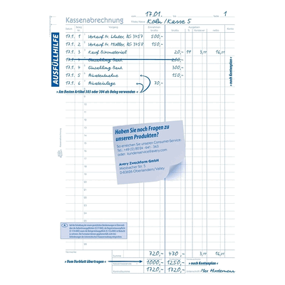 Avery Zweckform Formularbuch Kassenabrechnung A4 VE=2x50 Blatt mit Aus Avery Zweckform Formularbuch Kassenabrechnung A4 VE=2x50 Blatt mit Aus