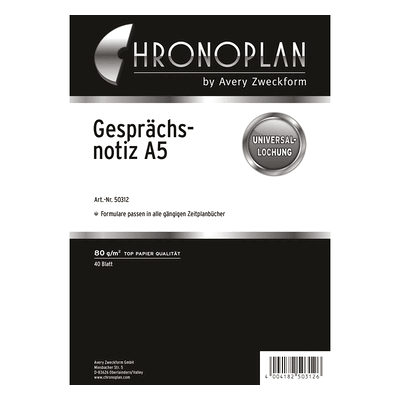 Chronoplan Gesprächsnotiz A5 VE=40 Blatt weiß Chronoplan Gesprächsnotiz A5 VE=40 Blatt weiß