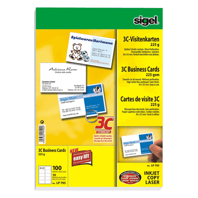 Sigel Visitenkarten Inkjet/Laser/Kopier 3C 200g weiß VE=100 Stück Sigel Visitenkarten Inkjet/Laser/Kopier 3C 200g weiß VE=100 Stück