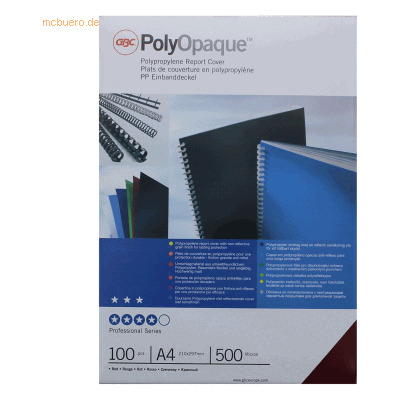 GBC Deckblatt PolyClear A4 PP 500 Micron VE=100 Stück rot GBC Deckblatt PolyClear A4 PP 500 Micron VE=100 Stück rot