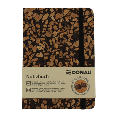 DONAU Notizbuch - A6 liniert 96 Blatt Recycling Kaffee-Kork-Stoff. DONAU Notizbuch - A6 liniert 96 Blatt Recycling Kaffee-Kork-Stoff.