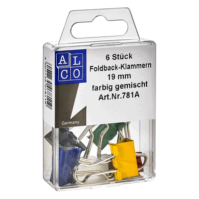 10 x Alco Foldbackklammer 19mm farbig sortiert VE=6 Stück 10 x Alco Foldbackklammer 19mm farbig sortiert VE=6 Stück