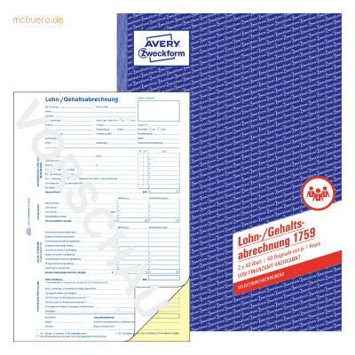 Avery Zweckform Lohnabrechnung A4 SD 2x40Blatt Avery Zweckform Lohnabrechnung A4 SD 2x40Blatt