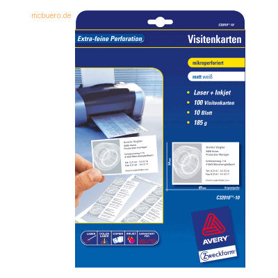 Avery Zweckform Visitenkarten Classic 85x54 mm 185 g/qm beidseitig bes Avery Zweckform Visitenkarten Classic 85x54 mm 185 g/qm beidseitig bes