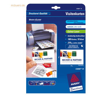 Avery Zweckform Visitenkarten Premium 85x54 mm 270 g/qm beidseitig sat Avery Zweckform Visitenkarten Premium 85x54 mm 270 g/qm beidseitig sat