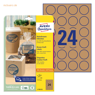 Avery Zweckform Etiketten A4 40mm 25 Bogen/600 Etiketten naturbraun Avery Zweckform Etiketten A4 40mm 25 Bogen/600 Etiketten naturbraun