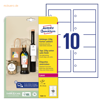 Avery Zweckform Anhänger Karton 90x50 mm beidseitig beschichtet VE=100 Avery Zweckform Anhänger Karton 90x50 mm beidseitig beschichtet VE=100
