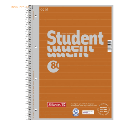 5 x Brunnen Kollegblock Student A4 liniert 70g/qm 80 Blatt Recycling o 5 x Brunnen Kollegblock Student A4 liniert 70g/qm 80 Blatt Recycling o