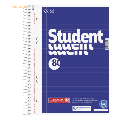 5 x Brunnen Collegeblock Student A5 70g/qm 80 Blatt RC liniert 5 x Brunnen Collegeblock Student A5 70g/qm 80 Blatt RC liniert