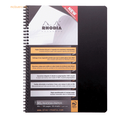 Rhodia Notizbuch A4+ 80 Blatt Wire-O-Bindung 90g liniert mit Rand schw Rhodia Notizbuch A4+ 80 Blatt Wire-O-Bindung 90g liniert mit Rand schw