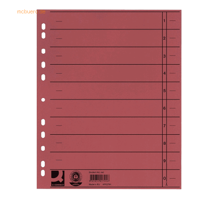 Connect Trennblätter A4 230g/qm durchgefärbt rot VE=100 Stück Connect Trennblätter A4 230g/qm durchgefärbt rot VE=100 Stück