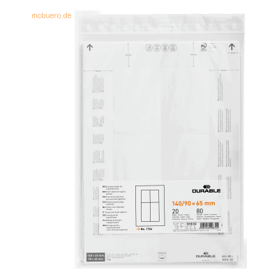 Durable Einsteckschild für Logistiktasche 140/90x65mm weiß Beutel VE=8 Durable Einsteckschild für Logistiktasche 140/90x65mm weiß Beutel VE=8
