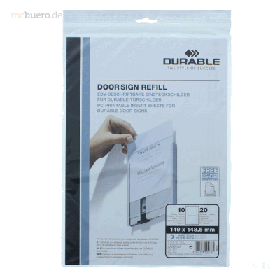 Durable Einsteckschild für Türschild Info Sign 149x148mm weiß VE=20 Sc Durable Einsteckschild für Türschild Info Sign 149x148mm weiß VE=20 Sc