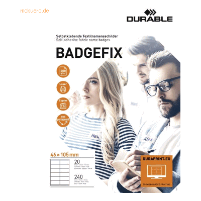 Durable Namensschilder Badgefix 46x105mm selbstklebend Acetatseide VE= Durable Namensschilder Badgefix 46x105mm selbstklebend Acetatseide VE=