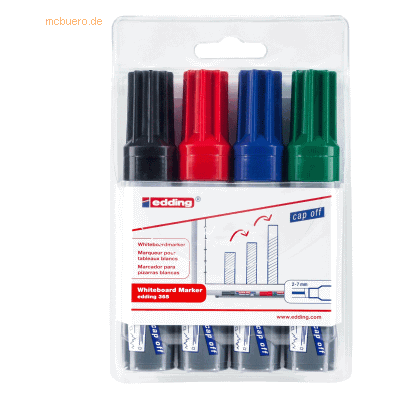 Edding Whiteboardmarker 365 2-7mm schwarz, rot, blau, grün VE=4 Stück Edding Whiteboardmarker 365 2-7mm schwarz, rot, blau, grün VE=4 Stück