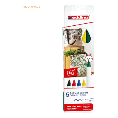 Edding Textilpen edding 4600 Rundspitze 1mm VE=5 Farben Edding Textilpen edding 4600 Rundspitze 1mm VE=5 Farben