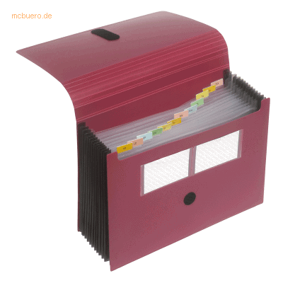 Foldersys Fächermappe A4 PP 12 Fächer Klettverschluss bordeauxrot Foldersys Fächermappe A4 PP 12 Fächer Klettverschluss bordeauxrot