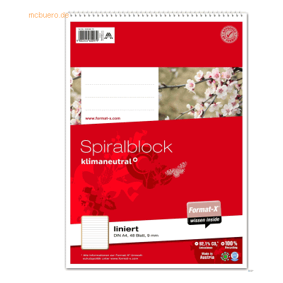 Format-X Spiralblock A4 70g 9mm 48 Blatt 9mm liniert Format-X Spiralblock A4 70g 9mm 48 Blatt 9mm liniert