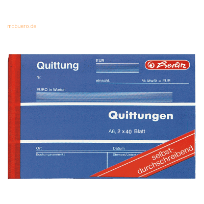 10 x Herlitz Formularbuch Quittungsblock A6 VE=2x40 Blatt 10 x Herlitz Formularbuch Quittungsblock A6 VE=2x40 Blatt