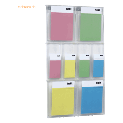 Helit Prospekthalter-Wandset 4 x DIN A4 + 4 x 1/3 DIN A4 glasklar Helit Prospekthalter-Wandset 4 x DIN A4 + 4 x 1/3 DIN A4 glasklar