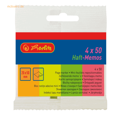 10 x Herlitz Haft-Memos 20x50mm 4x50 Blatt Neonfarben 10 x Herlitz Haft-Memos 20x50mm 4x50 Blatt Neonfarben