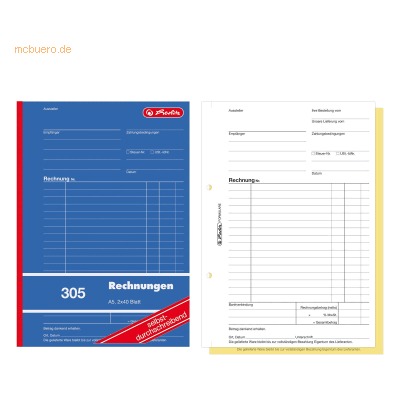 Herlitz Formularbuch Rechnung A5 305 2x40 Blatt selbstdurchschreibend Herlitz Formularbuch Rechnung A5 305 2x40 Blatt selbstdurchschreibend