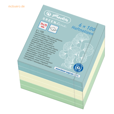 Herlitz Haftnotizblock 75x75mm Greenline farbig sortiert Farbmix 6x100 Herlitz Haftnotizblock 75x75mm Greenline farbig sortiert Farbmix 6x100