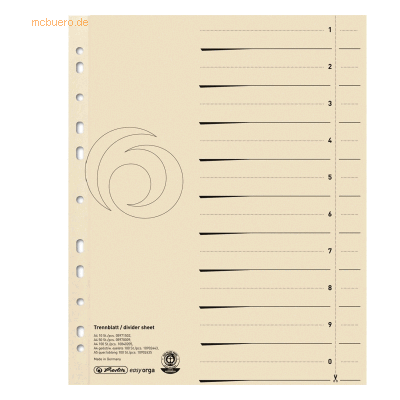 Herlitz Trennblatt A4 chamois VE=50 Stück Herlitz Trennblatt A4 chamois VE=50 Stück