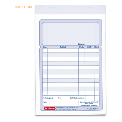10 x Herlitz Kassenblock A6 mit Rechenliste 10 x Herlitz Kassenblock A6 mit Rechenliste