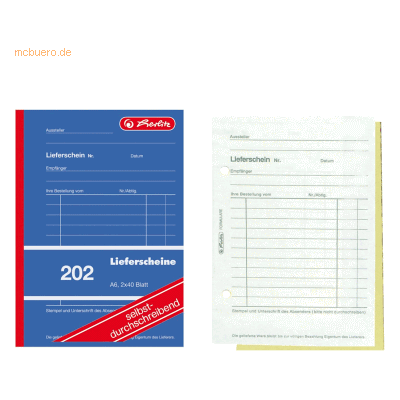 5 x Herlitz Formularbuch Lieferschein A6 202 2x40 Blatt selbstdurchsch 5 x Herlitz Formularbuch Lieferschein A6 202 2x40 Blatt selbstdurchsch