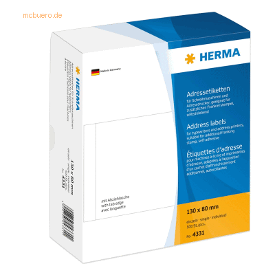 HERMA Adress-Etiketten 130x80mm einzeln VE=500 Stück HERMA Adress-Etiketten 130x80mm einzeln VE=500 Stück