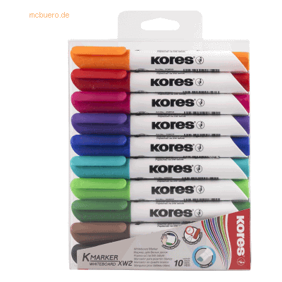 Kores Whiteboardmarker 3-5mm Keilspitze Set mit 10 Farben Kores Whiteboardmarker 3-5mm Keilspitze Set mit 10 Farben