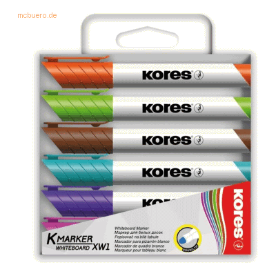 Kores Whiteboardmarker 3mm Rundspitze Set mit 6 Farben pink, violett, Kores Whiteboardmarker 3mm Rundspitze Set mit 6 Farben pink, violett,