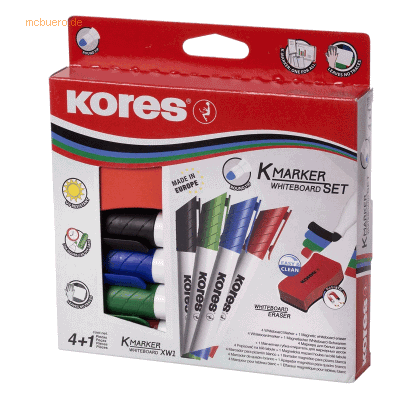 Kores Whiteboardmarker 3mm Rundspitze Set mit 4 Farben + Schwamm Kores Whiteboardmarker 3mm Rundspitze Set mit 4 Farben + Schwamm