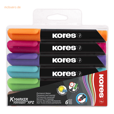 Kores Permanentmarker XP2 3-5mm Keilspitze Set mit 6 Farben Kores Permanentmarker XP2 3-5mm Keilspitze Set mit 6 Farben