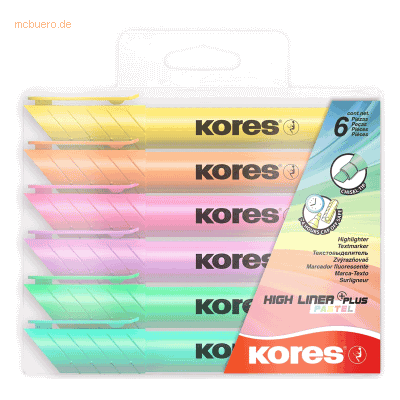 Kores Textmarker High Liner Plus Set mit 6 Farben Pastell Kores Textmarker High Liner Plus Set mit 6 Farben Pastell