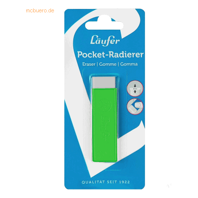 12 x Läufer Radiergummi Pocket Kunststoff PVC-frei grün 12 x Läufer Radiergummi Pocket Kunststoff PVC-frei grün
