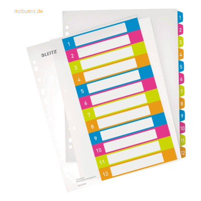 Leitz Plastikregister Wow 1-12 A4 PP 12 Blatt farbig Leitz Plastikregister Wow 1-12 A4 PP 12 Blatt farbig