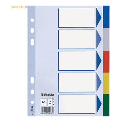 20 x Esselte Register A5 PP 5-teilig blanko farbig 20 x Esselte Register A5 PP 5-teilig blanko farbig