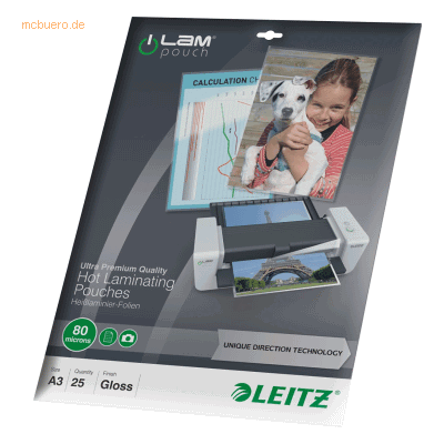Leitz Laminiertaschen iLAM A3 80mic glänzend VE=25 Stück Leitz Laminiertaschen iLAM A3 80mic glänzend VE=25 Stück