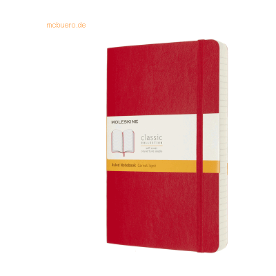 Moleskine Notizbuch Large A5 liniert 200 Blatt Softcover scharlachrot Moleskine Notizbuch Large A5 liniert 200 Blatt Softcover scharlachrot