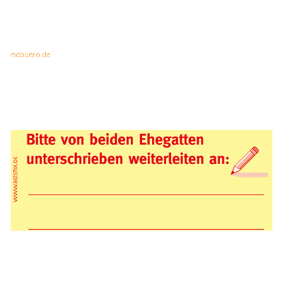 Bizstix Haftnotizen 75x35mm gelb 'Bitte von beiden Ehegatten unterschr Bizstix Haftnotizen 75x35mm gelb 'Bitte von beiden Ehegatten unterschr