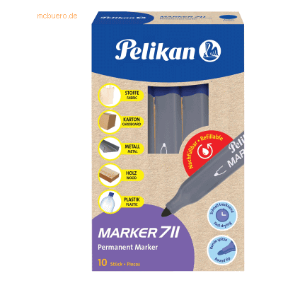 10 x Pelikan Permanentmarker 711 nachfüllbar 2mm blau 10 x Pelikan Permanentmarker 711 nachfüllbar 2mm blau