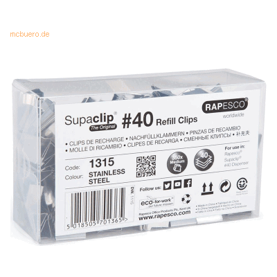 Rapesco Dokumentenclips Supaclip 60 Edelstahl VE=250 Stück Rapesco Dokumentenclips Supaclip 60 Edelstahl VE=250 Stück