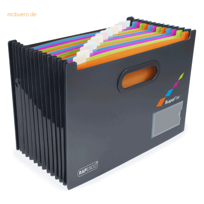 Rapesco Fächer-Stehsammler Supafile A4 Kunststoff 13 Fächer schwarz/fa Rapesco Fächer-Stehsammler Supafile A4 Kunststoff 13 Fächer schwarz/fa
