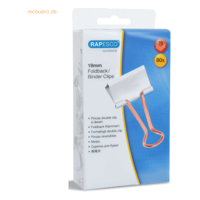 Rapesco Foldback-Klammern 19mm weiß/rose VE=80 Stück Rapesco Foldback-Klammern 19mm weiß/rose VE=80 Stück