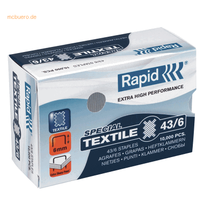 Rapid Textilheftklammern 43/6 Super Strong verzinkt VE=10.000 Stück Rapid Textilheftklammern 43/6 Super Strong verzinkt VE=10.000 Stück