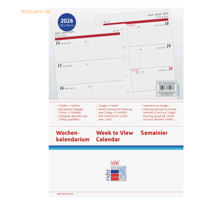 Rido Wochenkalendarium 1 Woche/2 Seiten 14,8x20,8cm A5 2026 Rido Wochenkalendarium 1 Woche/2 Seiten 14,8x20,8cm A5 2026